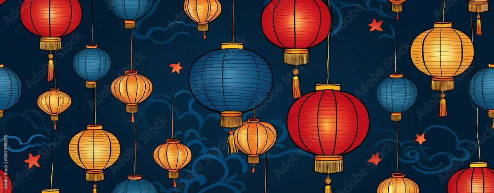 Chinese lanterns on a dark blue background Chinese New Year Chinese lanterns on a dark blue background Chinese New Year