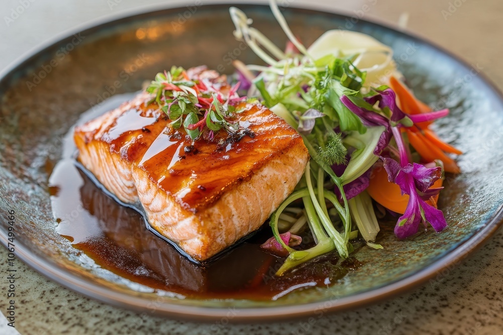 Salmon with teriyaki sauce and vegetables Salmon with teriyaki sauce and vegetables