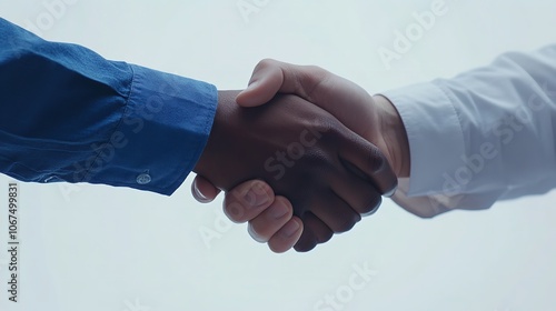 Close-up of two hands shaking, one in white and the other in black

 photo