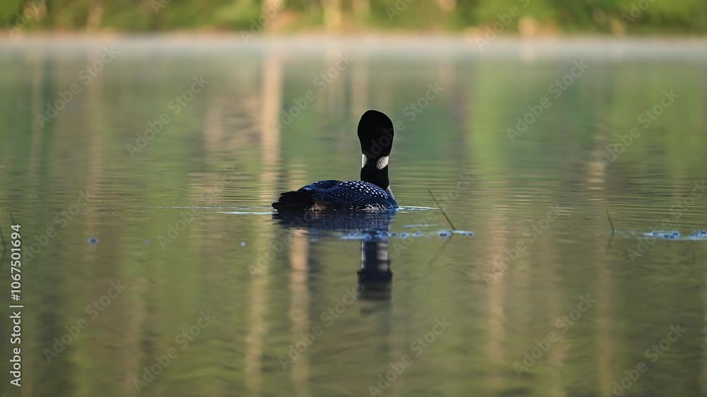 Common loon calling at sunrise Common loon calling at sunrise