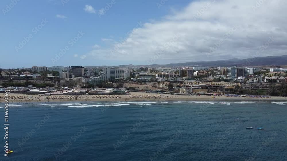 Playa de Ingles in Gran Canaria viewed from drone Playa de Ingles in Gran Canaria viewed from drone