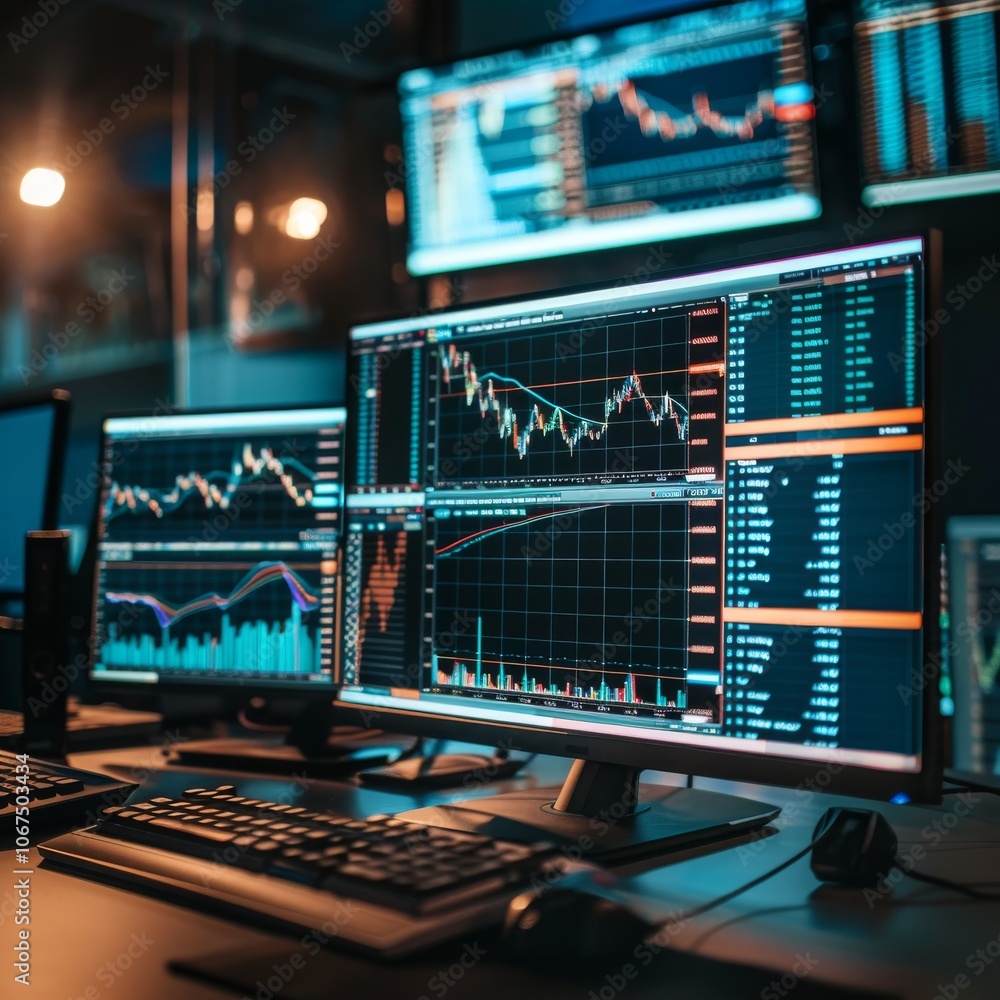 Stock market data on trader's monitors- Stock market data on trader's monitors-