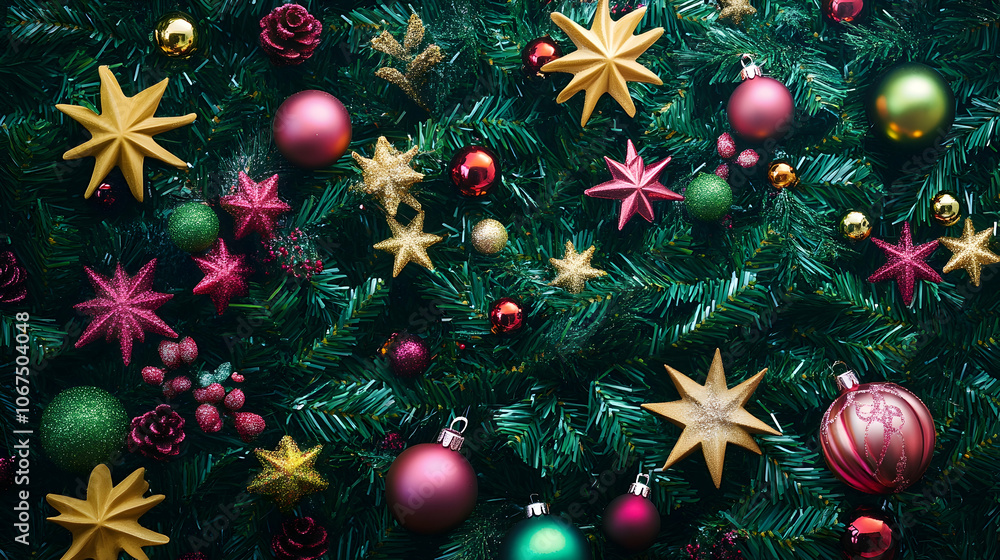 Macro Christmas tree background with decorations Macro Christmas tree background with decorations
