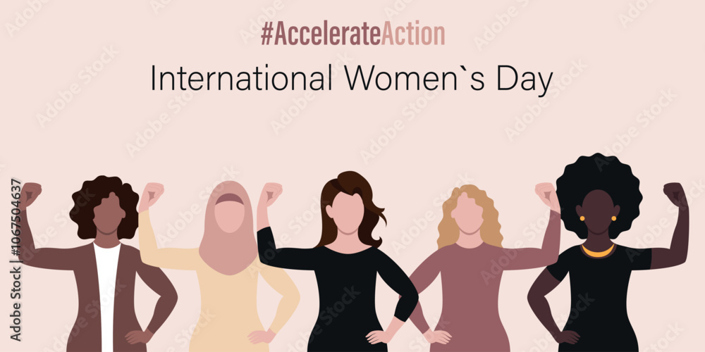 International Women's Day banner. #AccelerateAction. Vector illustration International Women's Day banner. #AccelerateAction. Vector illustration
