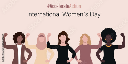 International Women's Day banner. #AccelerateAction. Vector illustration