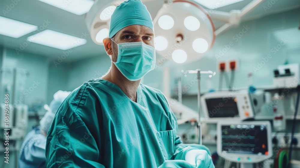 Orthopedic Surgeon Prepares for Surgery in Hospital Operating Room with Sterile Equipment Under Bright Lights Orthopedic Surgeon Prepares for Surgery in Hospital Operating Room with Sterile Equipment Under Bright Lights
