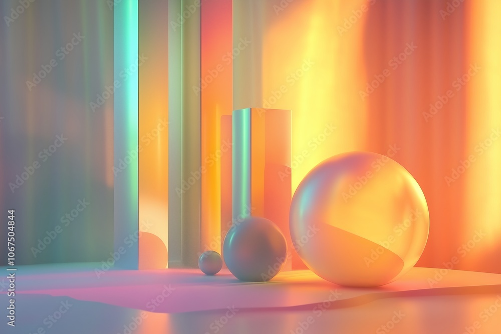 Abstract Pastel Hologram Background with Smooth 3D Primitive Shapes Abstract Pastel Hologram Background with Smooth 3D Primitive Shapes