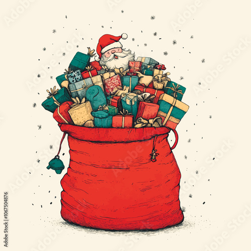 Santa’s toy sack overflowing with gifts illustration