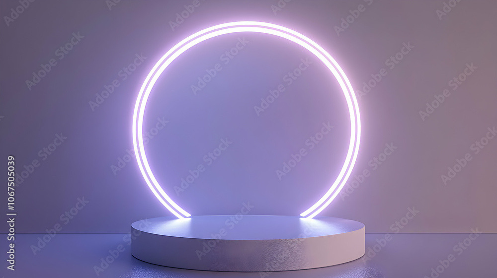 Modern podium with neon backlighting, set against a futuristic, minimalistic background Modern podium with neon backlighting, set against a futuristic, minimalistic background