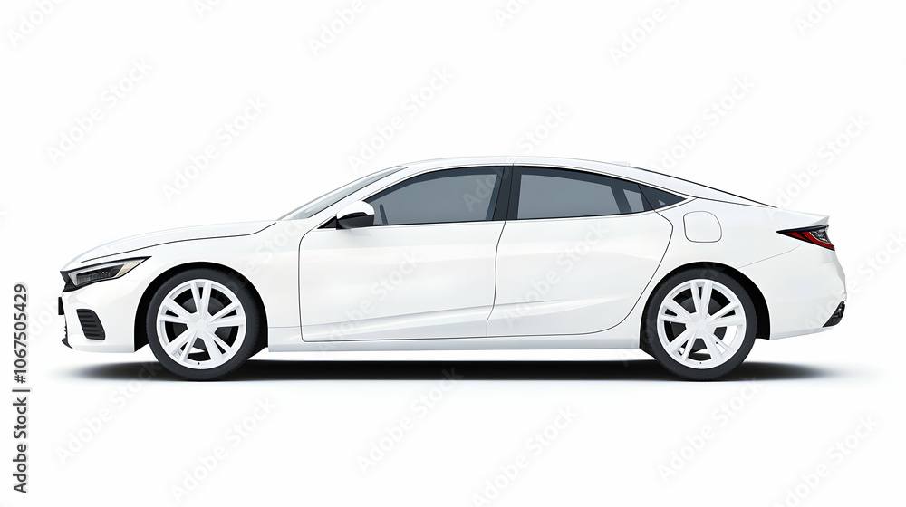 New white car isolated on a white background, showcasing sleek design New white car isolated on a white background, showcasing sleek design