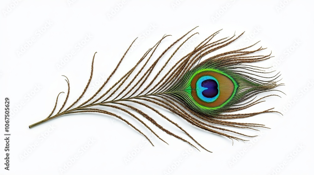 Obraz premium peacock feather close up on white background