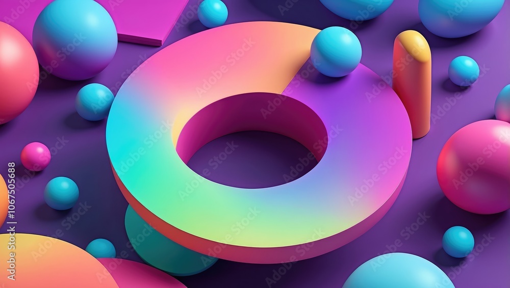 Vibrant abstract 3D shapes with a gradient spectrum in colorful composition Vibrant abstract 3D shapes with a gradient spectrum in colorful composition