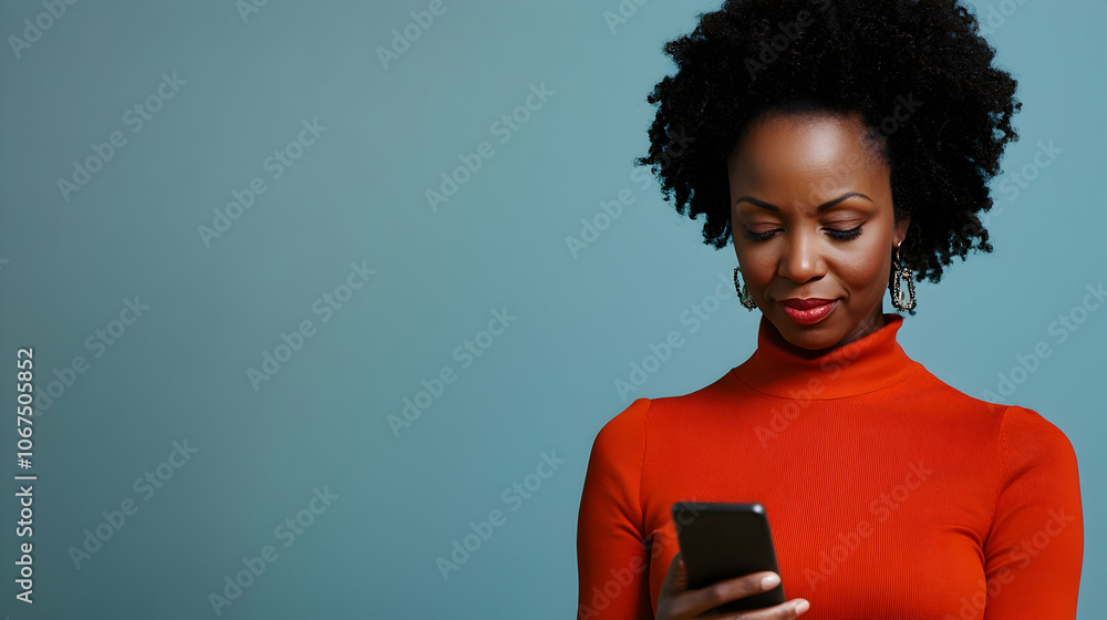 Portrait of a woman using a smartphone, isolated against a plain background Portrait of a woman using a smartphone, isolated against a plain background