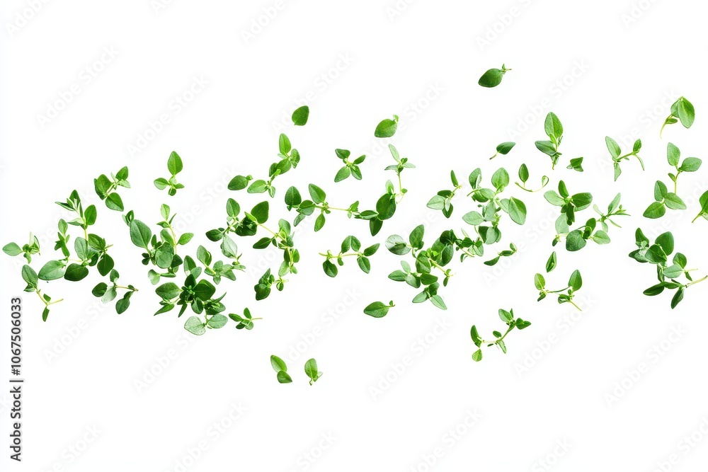 Thyme separated Fresh thyme herb on a light backdrop Thyme plant bunch is airborne Thyme separated Fresh thyme herb on a light backdrop Thyme plant bunch is airborne