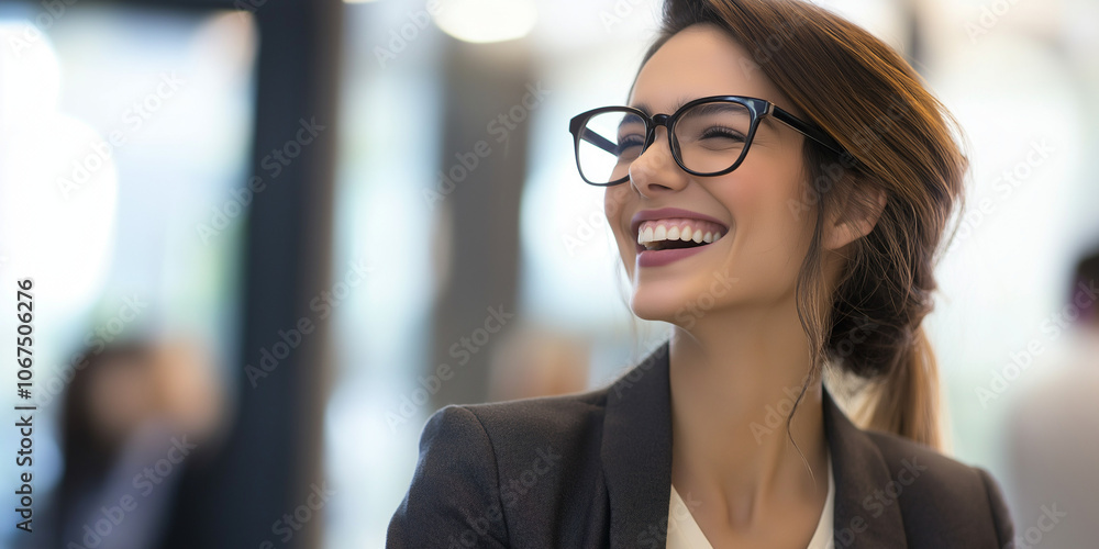 Young happy cheerful professional business woman looking away at copy space advertising job opportunities or good business services Young happy cheerful professional business woman looking away at copy space advertising job opportunities or good business services
