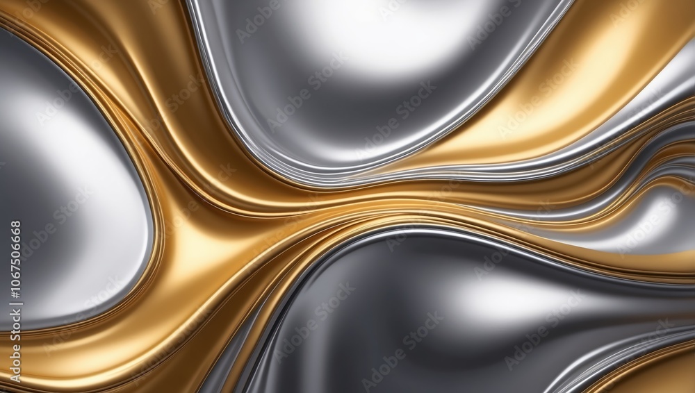 Fluid metallic texture background, smooth and reflective surfaces with gradients of gold and silver, modern and elegant feel Fluid metallic texture background, smooth and reflective surfaces with gradients of gold and silver, modern and elegant feel