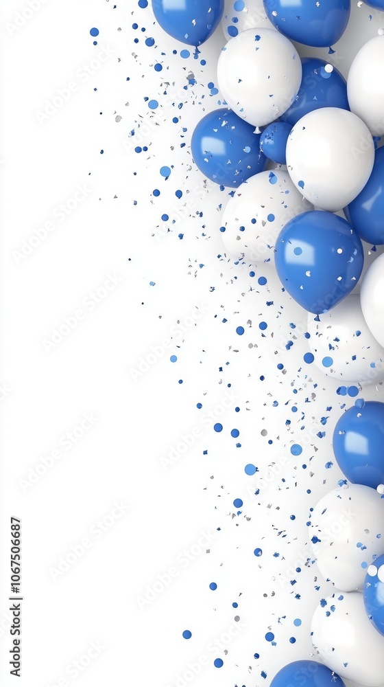 Blue and White Balloons with Confetti Background Blue and White Balloons with Confetti Background