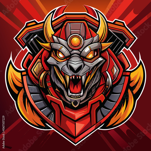 A fierce mechanical beast logo representing esports, designed for competitive gaming teams in the vibrant digital arena