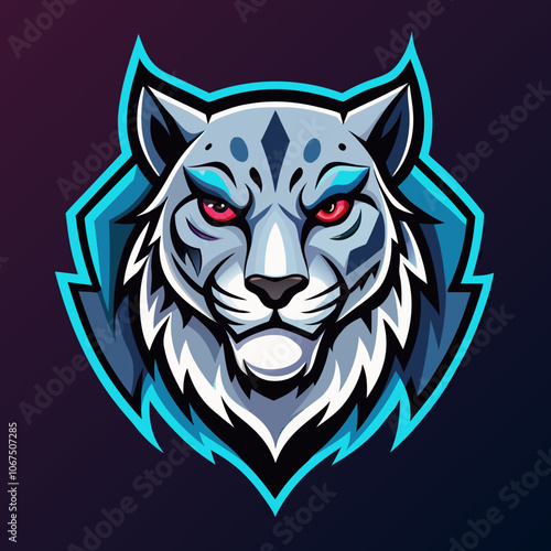 Dynamic esports logo featuring a fierce snow leopard, showcasing vibrant colors and sharp details perfect for gaming teams