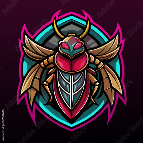 Stylized esports logo featuring a scarab beetle with vibrant colors and sharp details designed for a competitive gaming team