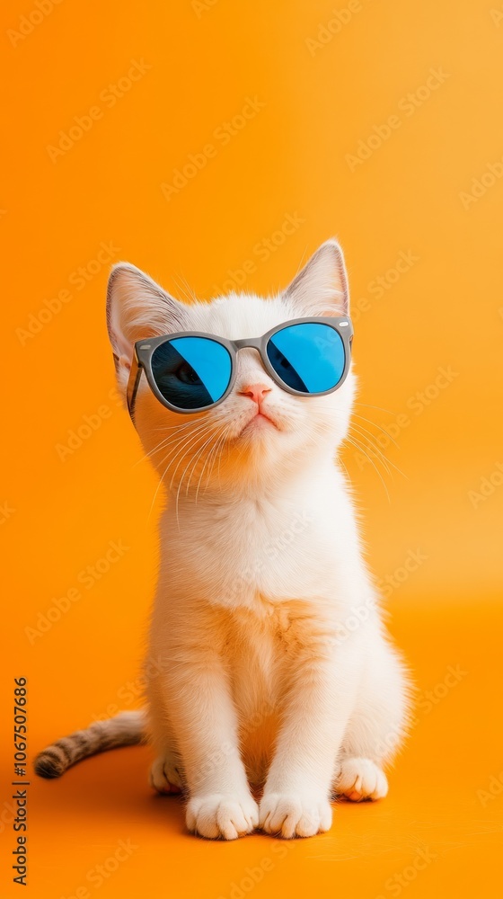 Stylish Cat Wearing Sunglasses on an Orange Background Stylish Cat Wearing Sunglasses on an Orange Background