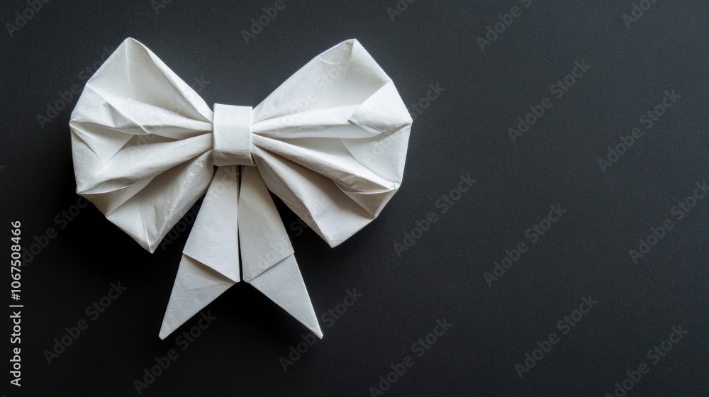 Elegant White Origami Bow on Dark Background Elegant White Origami Bow on Dark Background