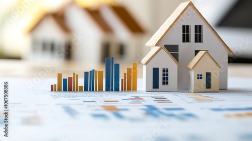 Miniature houses on graph paper reflect real estate market trend