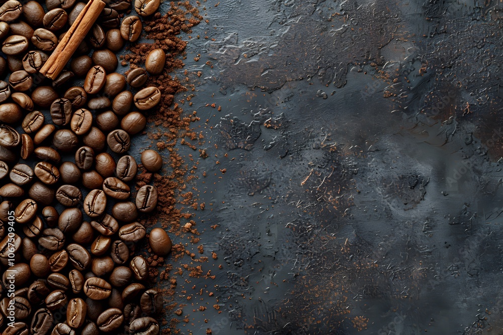 Rich Coffee Beans and Ground Coffee on a Textured Surface Rich Coffee Beans and Ground Coffee on a Textured Surface
