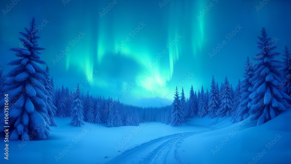 Fototapeta premium Ethereal Northern Forest Under Polar Lights