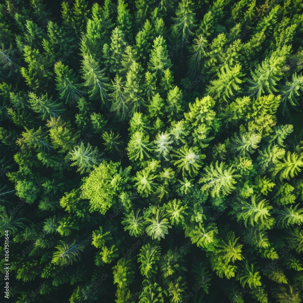 Top view of a young green forest in spring or summer Top view of a young green forest in spring or summer