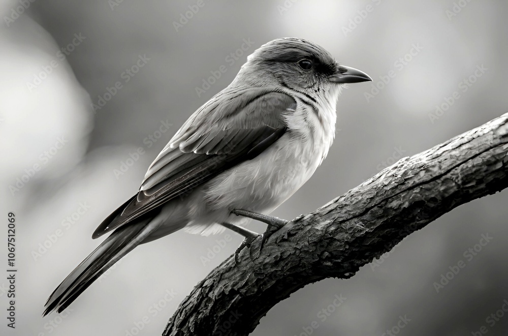 Obraz premium Solitary Serenity. A Captivating Black and White Bird Portrait