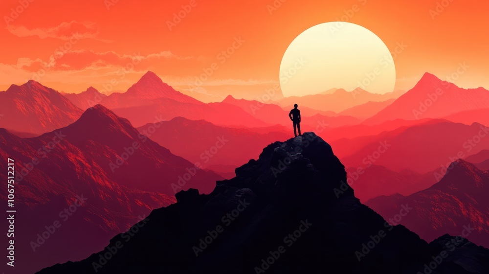 Silhouette of the man success on the peak of mountain,Sport and active life sunset landscape Silhouette of the man success on the peak of mountain,Sport and active life sunset landscape