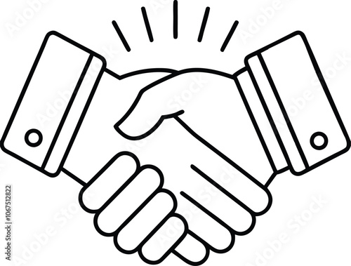 A line-art illustration of two shaking hands representing partnership and cooperation