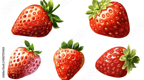 Strawberry Doodle Illustrations on Transparent Background Generative AI photo