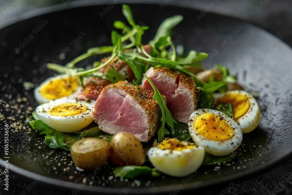 Tuna egg and potato salad with greens Tuna egg and potato salad with greens