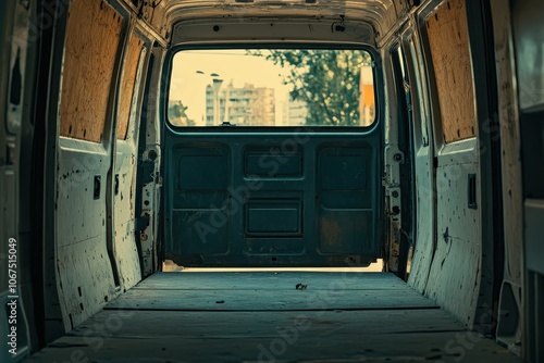 Vacant van with open back doors