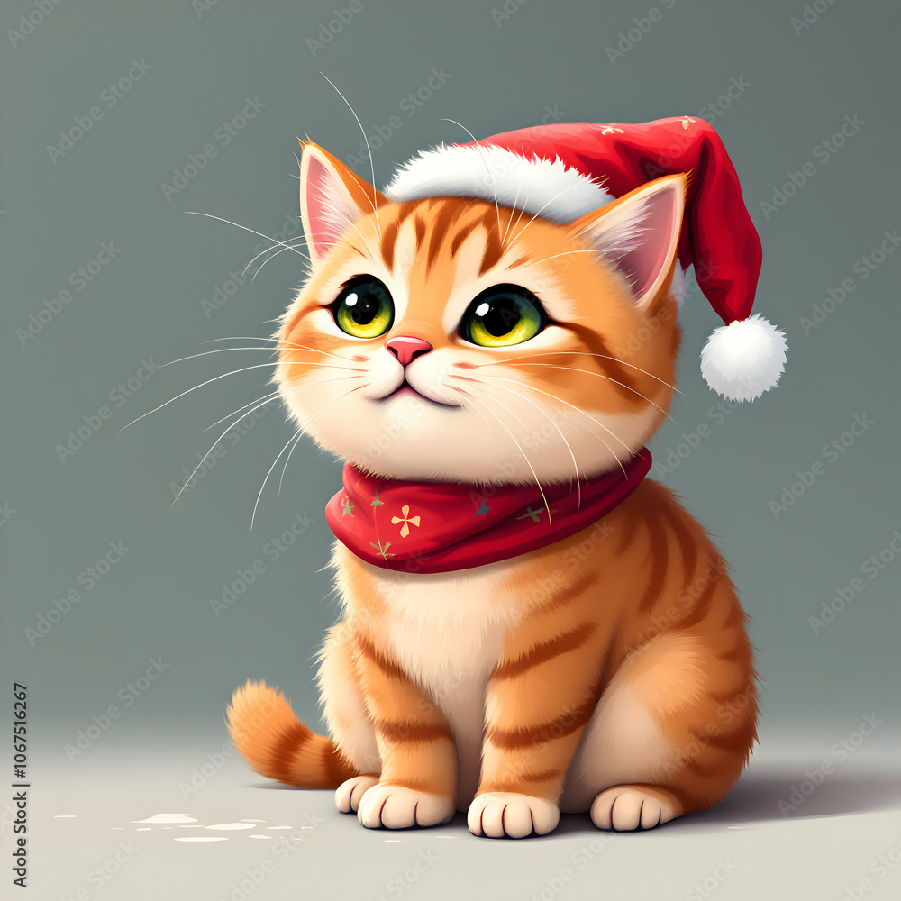 Cute cat wearing a Christmas hat Cute cat wearing a Christmas hat