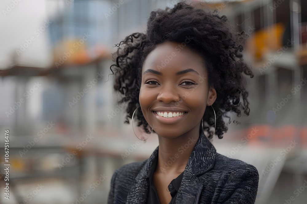 Confident Young Woman Smiling at Construction Site Confident Young Woman Smiling at Construction Site