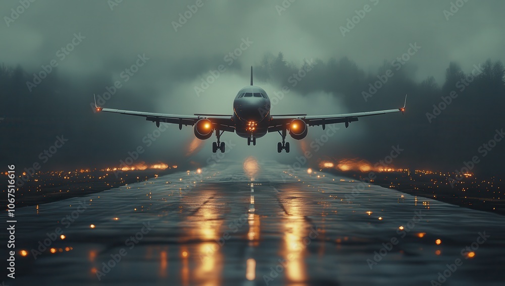 Naklejka premium Airplane Taking Off from Runway in Blurry Background