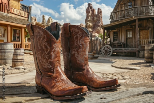 Western style leather cowboy boots at Mini Hollywood theme park photo