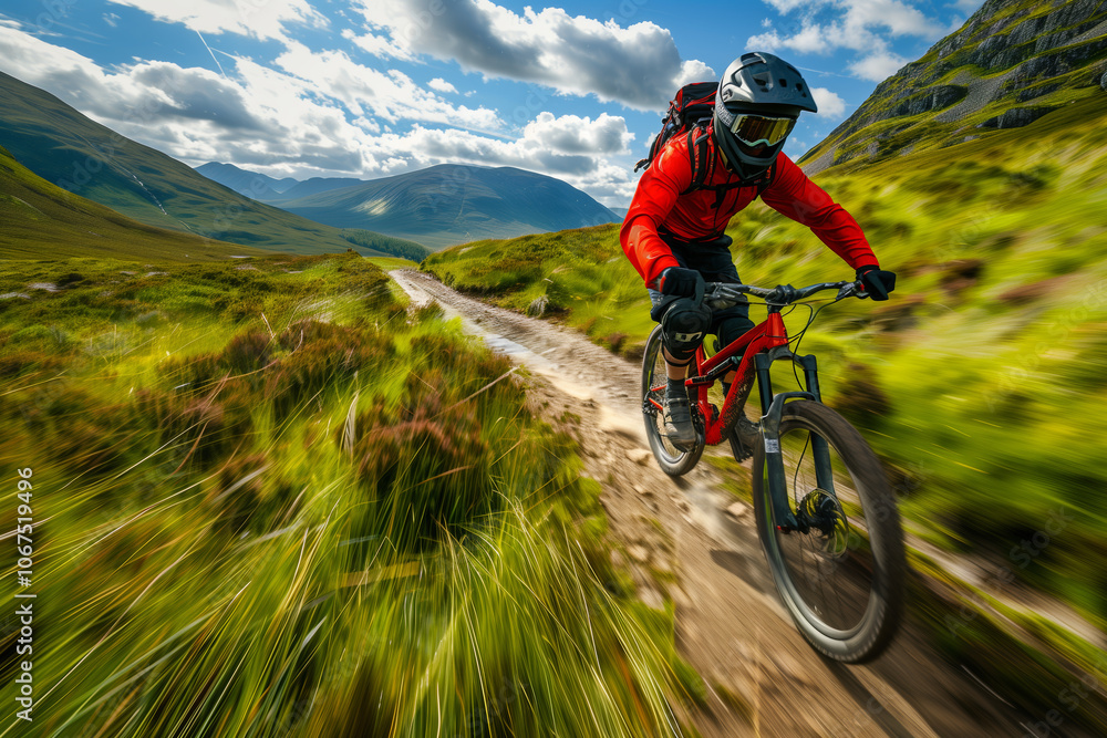 A mountain biker in action. A mountain biker in action.