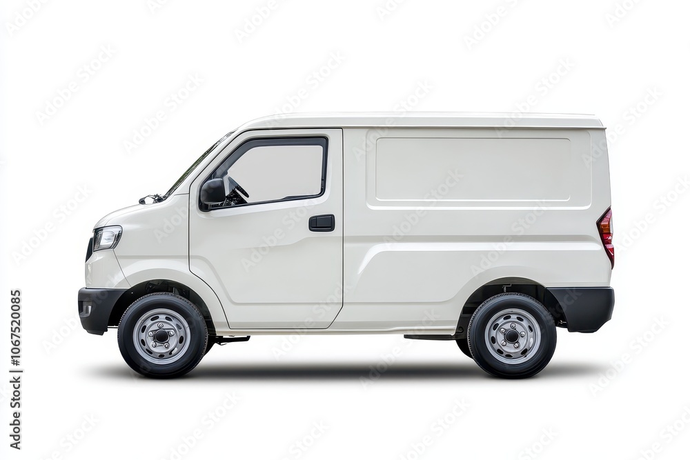 White delivery vehicle or compact truck set against a white backdrop with cutout White delivery vehicle or compact truck set against a white backdrop with cutout