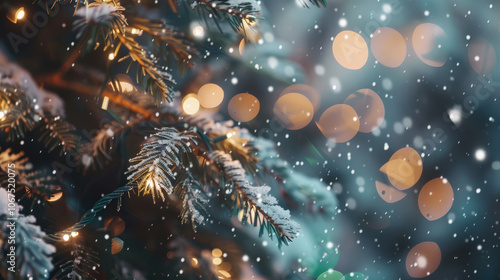 Wallpaper Mural christmas tree branches with garland lights, copy space Torontodigital.ca