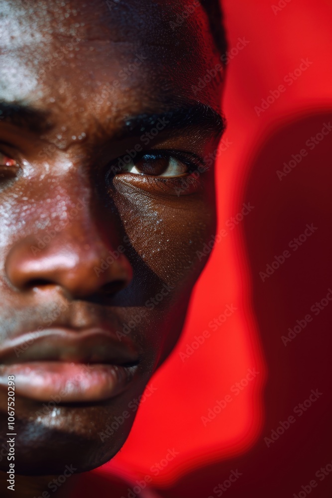 Intense Portrait of a Young Man Against Bold Red Background for Dramatic Designs Intense Portrait of a Young Man Against Bold Red Background for Dramatic Designs