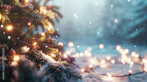 Wallpaper Mural christmas tree branches with garland lights, copy space Torontodigital.ca