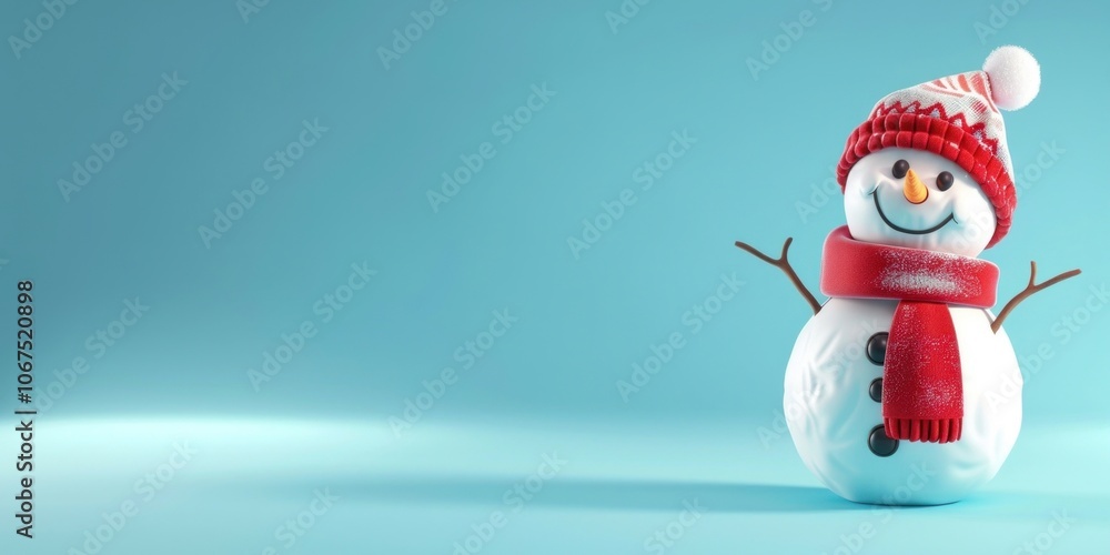 3D happy jolly snowman background winter blue. 3D happy jolly snowman background winter blue.