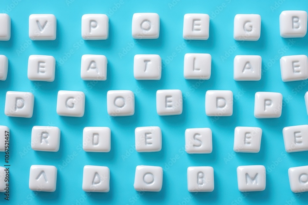 White tile beads on a blue backdrop White tile beads on a blue backdrop