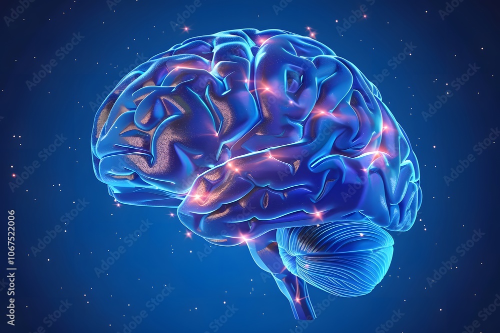 Vibrant 3D Illustration of a Human Brain with Glowing Neural Connections Vibrant 3D Illustration of a Human Brain with Glowing Neural Connections