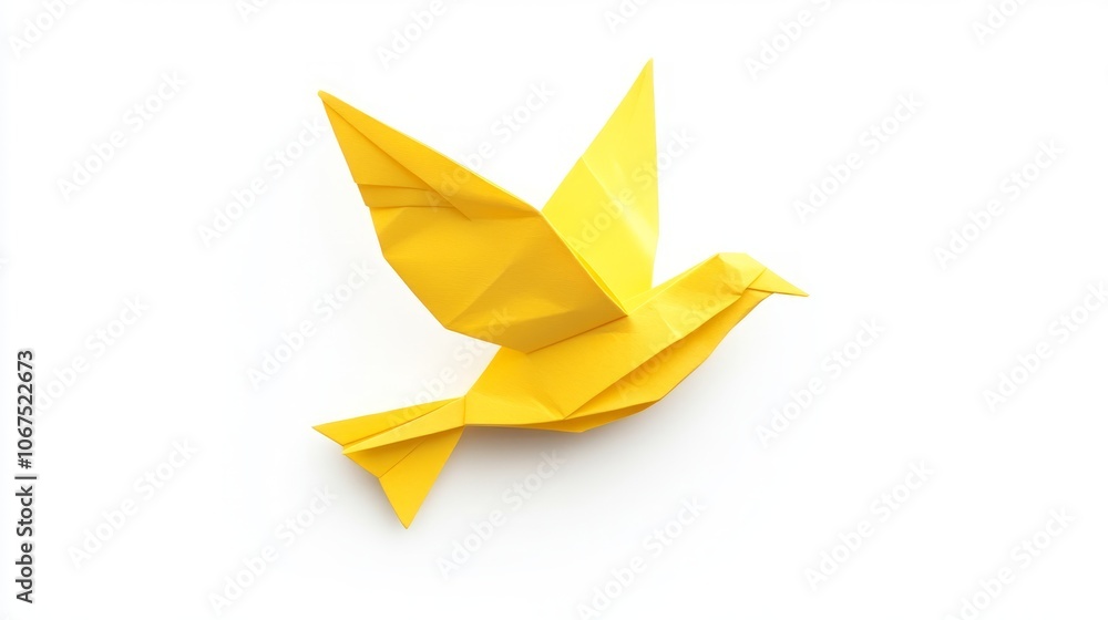 Yellow Origami Bird on White Background Yellow Origami Bird on White Background