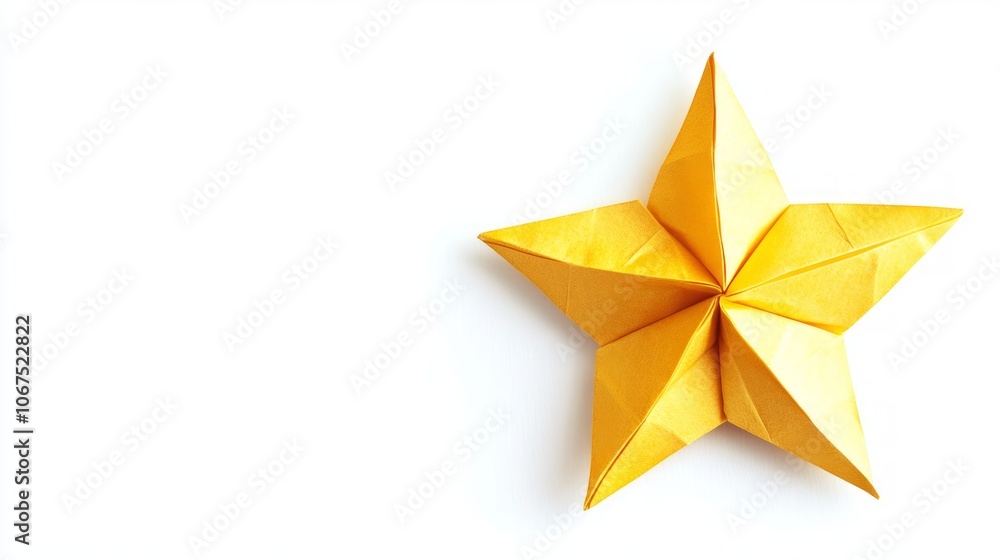 Bright Yellow Origami Star on White Background Bright Yellow Origami Star on White Background